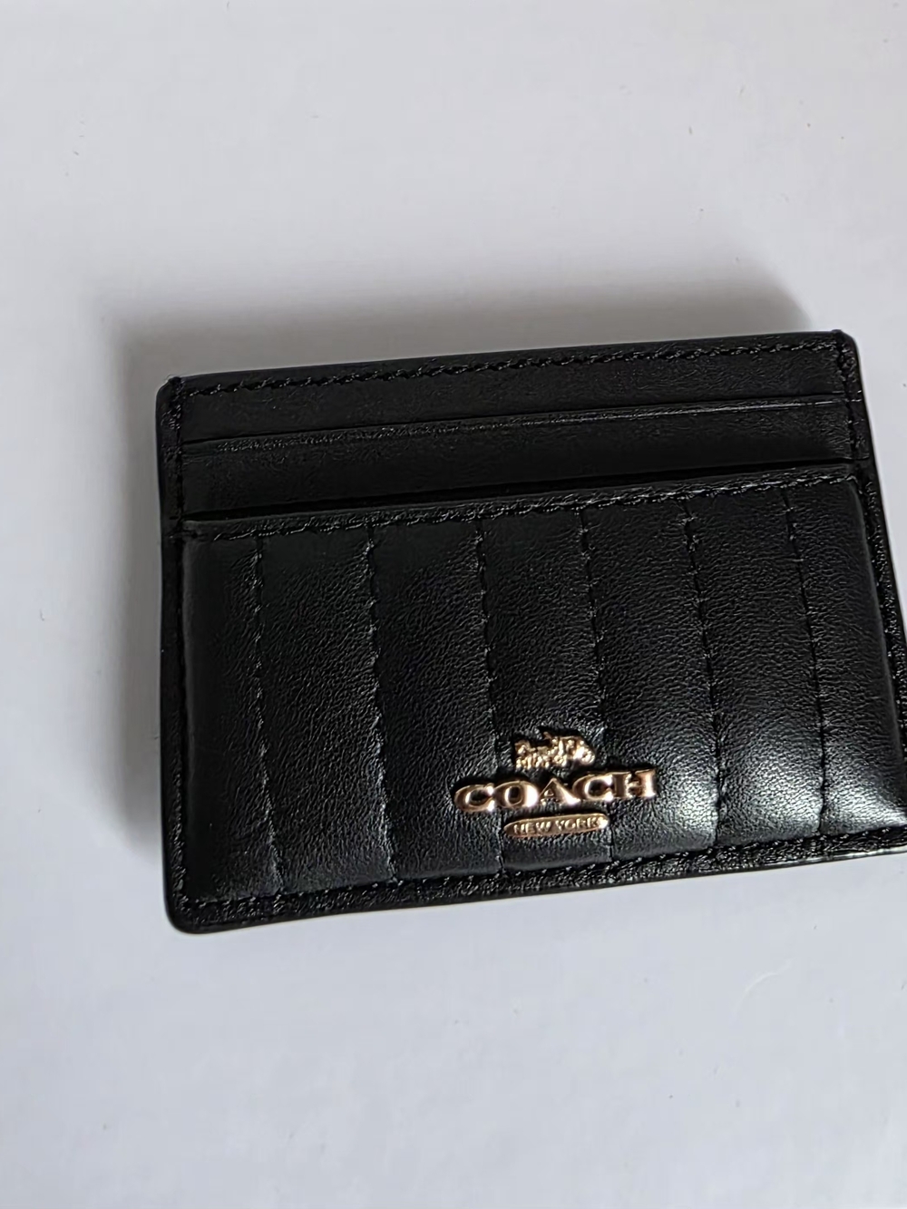 Coach Black Leather Quilted Card Holder with Gold Logo